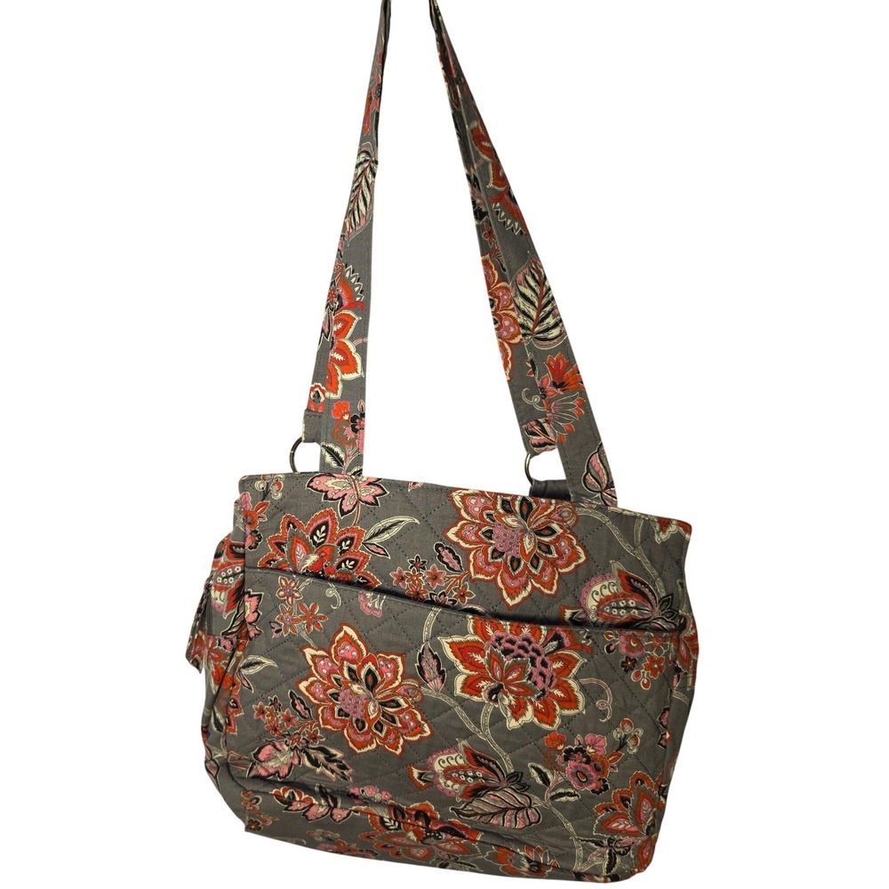 Waverly Inspirations Quilted Floral Shoulder Bag Gray Red Pink Tote Handbag